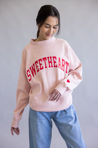 1897 Active Sweetheart Patch Embroidered Mock Neck Sweatshirt for Women in Pink/Red