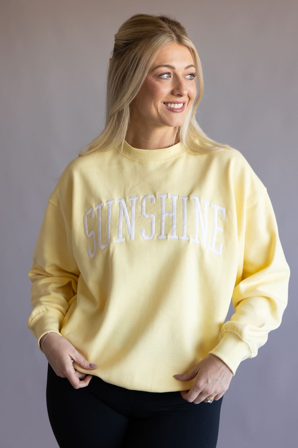 1897 Active Sunshine Embroidered Crewneck for Women in Light Yellow