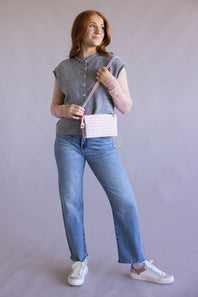 Gingham Crossbody Wristlet for Women in Pink