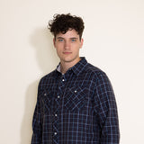 Western Woven Plaid Shirt for Men in Dark Navy