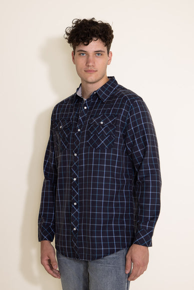Western Woven Plaid Shirt for Men in Dark Navy