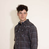 Western Woven Plaid Shirt for Men in Grey