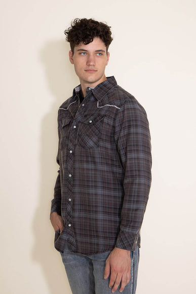 Western Woven Plaid Shirt for Men in Grey