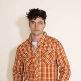 Random Access Western Woven Plaid Button Down Shirt for Men in Orange