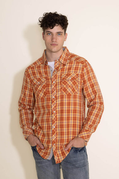Random Access Western Woven Plaid Button Down Shirt for Men in Orange