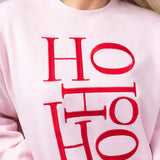 1897 Active HO HO HO Fleece Embroidered Sweatshirt for Women in Baby Pink