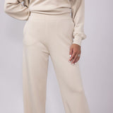 High Rise Stretch Wide Leg Sweatpants for Women in Beige