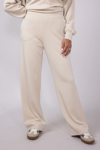 High Rise Stretch Wide Leg Sweatpants for Women in Beige