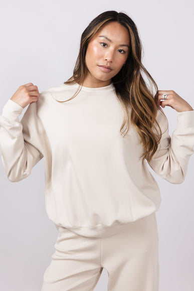 Relaxed Fit Stretch Crewneck for Women in Beige