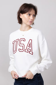 1897 Active USA Embroidered Fleece Sweatshirt for Women in Ivory