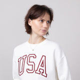 1897 Active USA Embroidered Fleece Sweatshirt for Women in Ivory