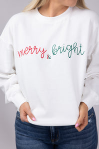 1897 Active Merry and Bright Fleece Embroidered Fleece Sweatshirt for Women in White
