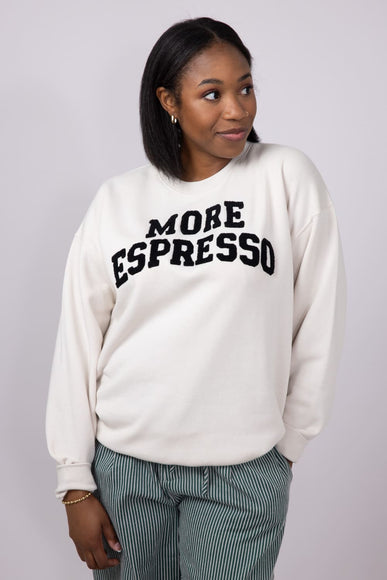 More Espresso Chenille Patch Fleece Crewneck for Women in Beige