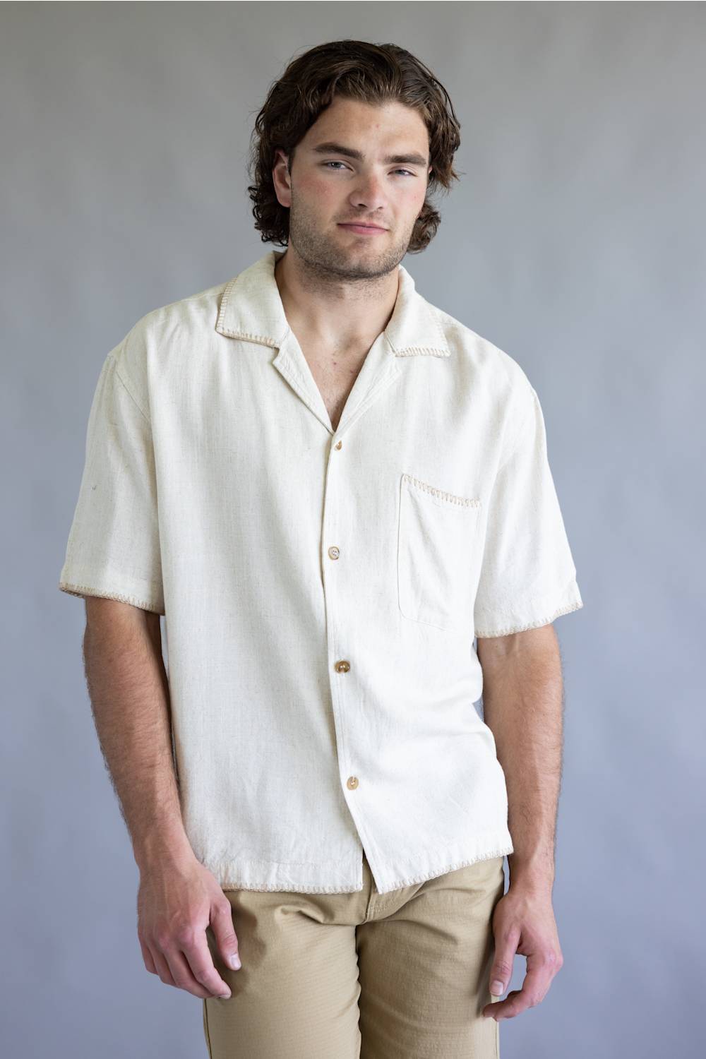 Rhythm Linen Whip Stitch Woven Shirt for Men in Natural