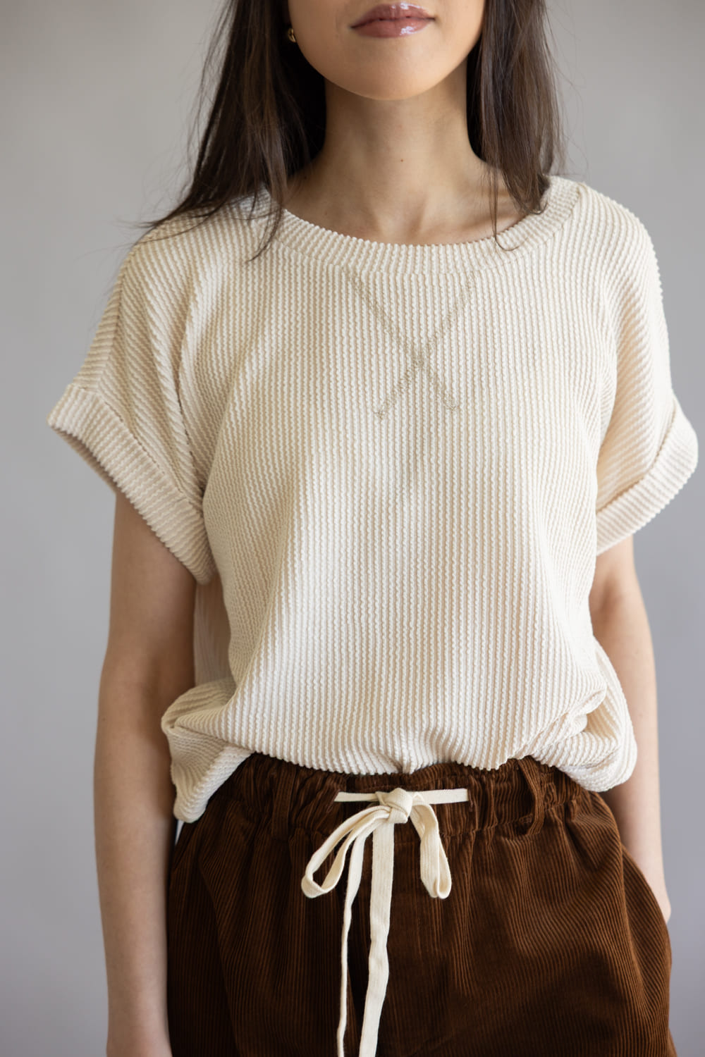 Ribbed Knit Top for Women in Cream