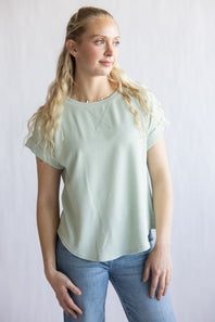 Ribbed Knit Top for Women in Dusty Mint
