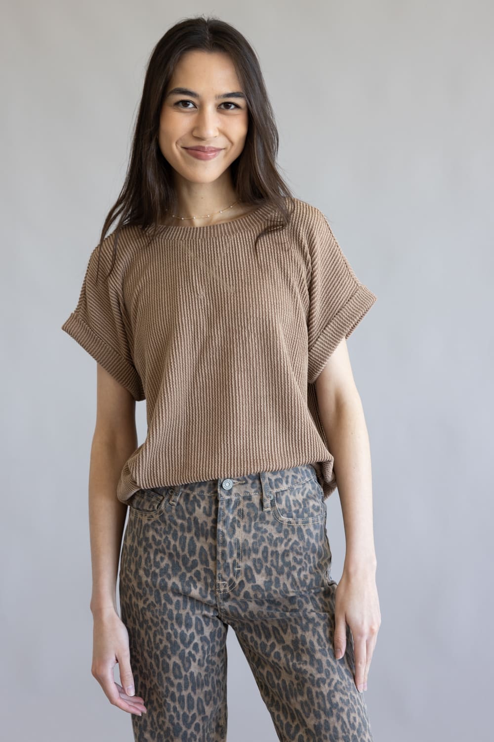 Ribbed Knit Top for Women in Mocha