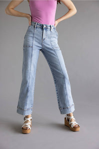 Risen High Rise Crop Straight Jeans for Women