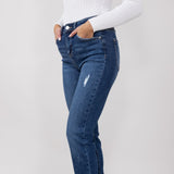 Risen High-Rise Cropped Cuffed Straight Leg Jeans for Women