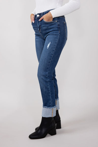 Risen High-Rise Cropped Cuffed Straight Leg Jeans for Women