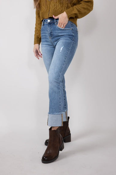 Risen High Rise Cuffed Straight Leg Jeans for Women