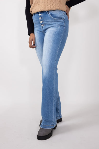 High-Rise Light Wash Button Down Bootcut Jeans for Women