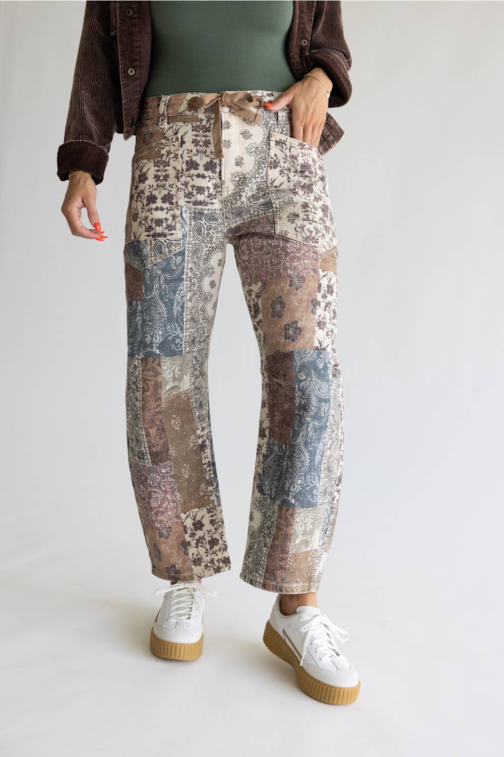 Risen High Rise Paisley Cropped Barrel Pants for Women