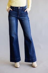 Risen High Rise Tummy Control Wide Leg Jeans for Women