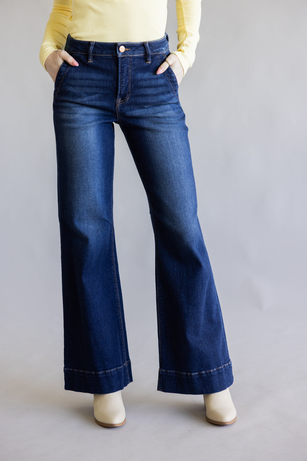 Risen High Rise Tummy Control Wide Leg Jeans for Women