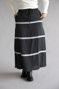 Rowan Polka Dot Tiered Maxi Skirt for Women in Black