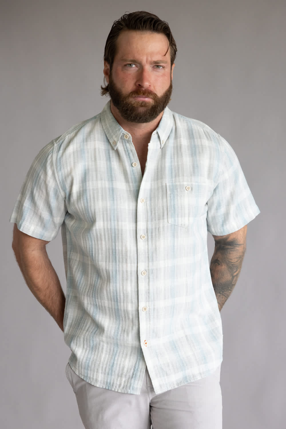 Weatherproof Vintage Cotton Linen Button Up Shirt for Men in Belgian Block