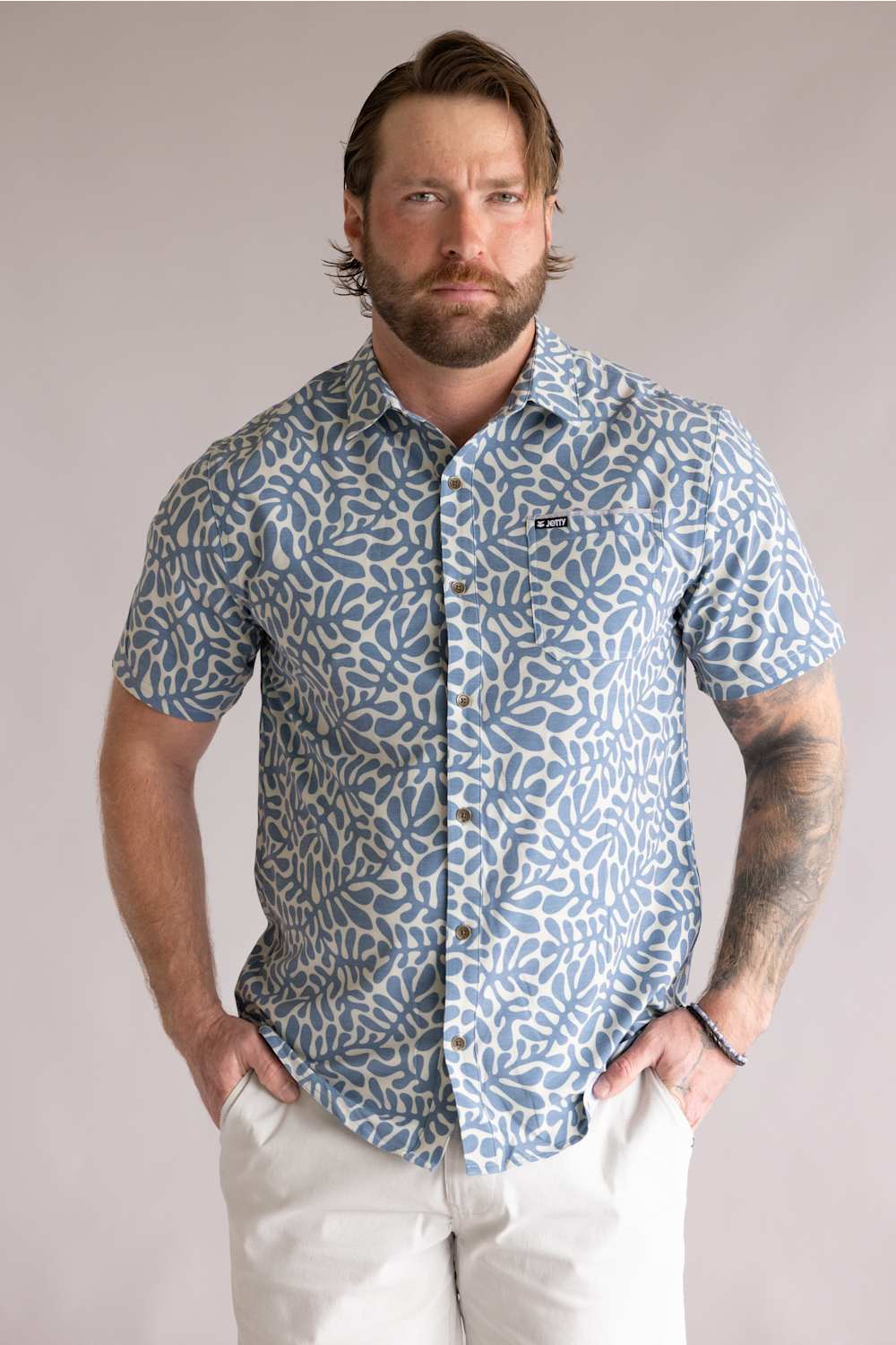 Jetty Garwood Woven Button Up Shirt for Men in Blue