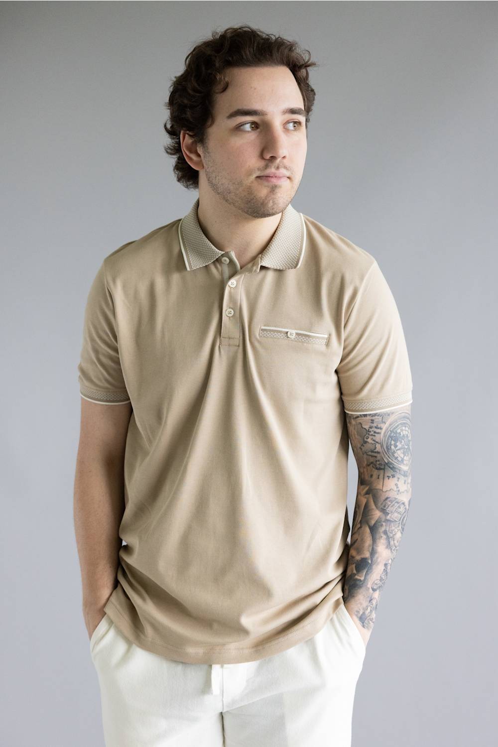 Denim & Flower Polo Shirt for Men in Sand