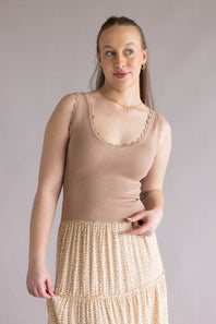Scallop Tank Top for Women in Light Taupe