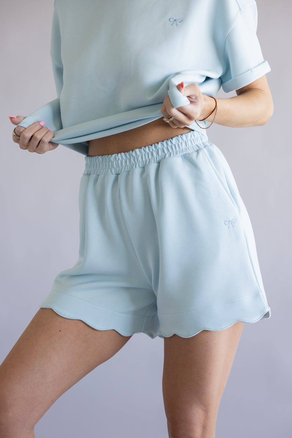 Simply Southern Scalloped Shorts for Women in Robins Egg Blue