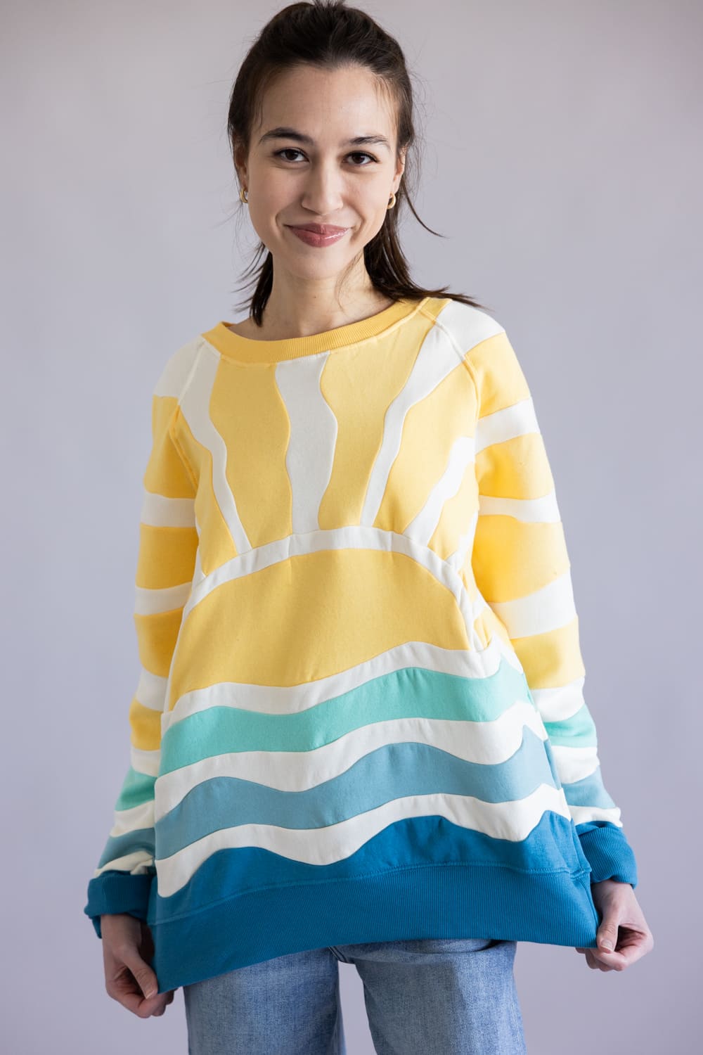 Simply Southern Sea and Sun Patchwork Crewneck for Women in Multi