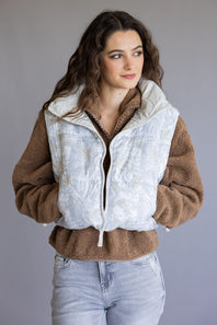 Simply Southern Cropped Puffer Vest for Women in Camo White