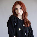 Simply Southern Embroidered Dilara Ghost Crewneck for Women in Black