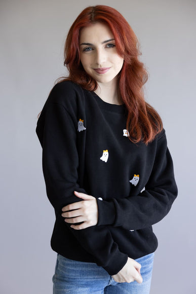 Simply Southern Embroidered Dilara Ghost Crewneck for Women in Black