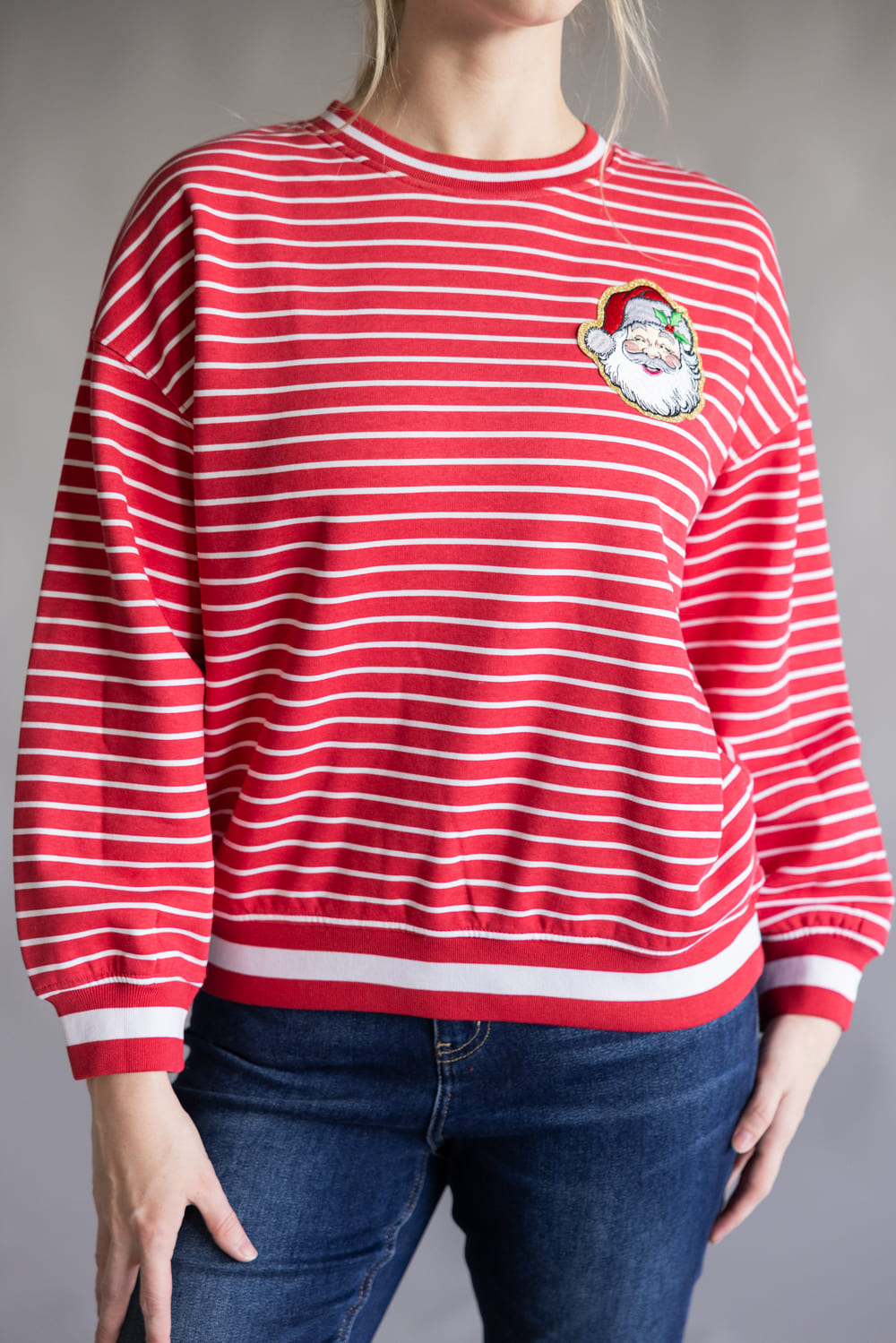  Simply Southern Santa Baby Varsity Crew Sweatshirt for Women in Red 