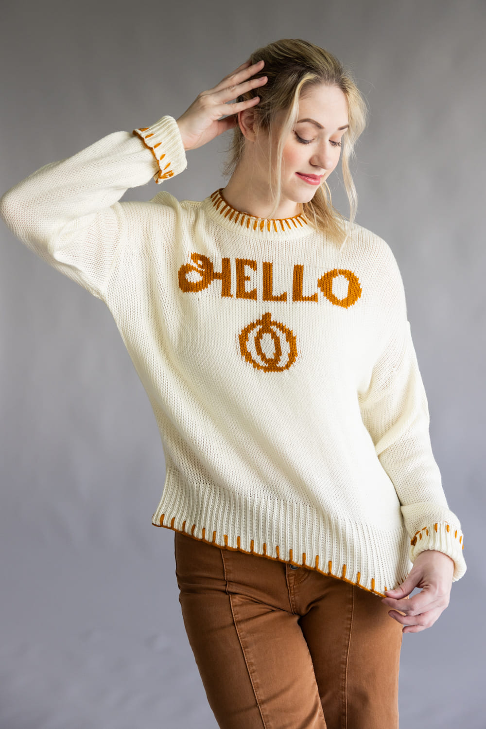  Simply Southern Hello Pumpkin Sweater for Women in Ivory 