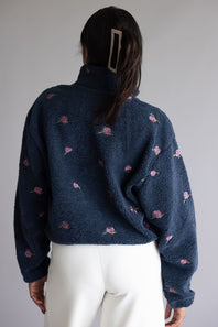 Simply Southern Taylor ½ Zip Pink Flower Pullover for Women in Navy
