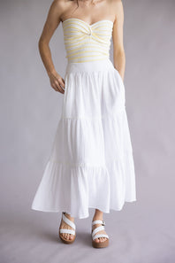 Smocked Waist Tiered Midi Skirt for Women in Off White