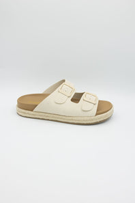 Soda Hertha Two Buckle Platform Sandals in Beige