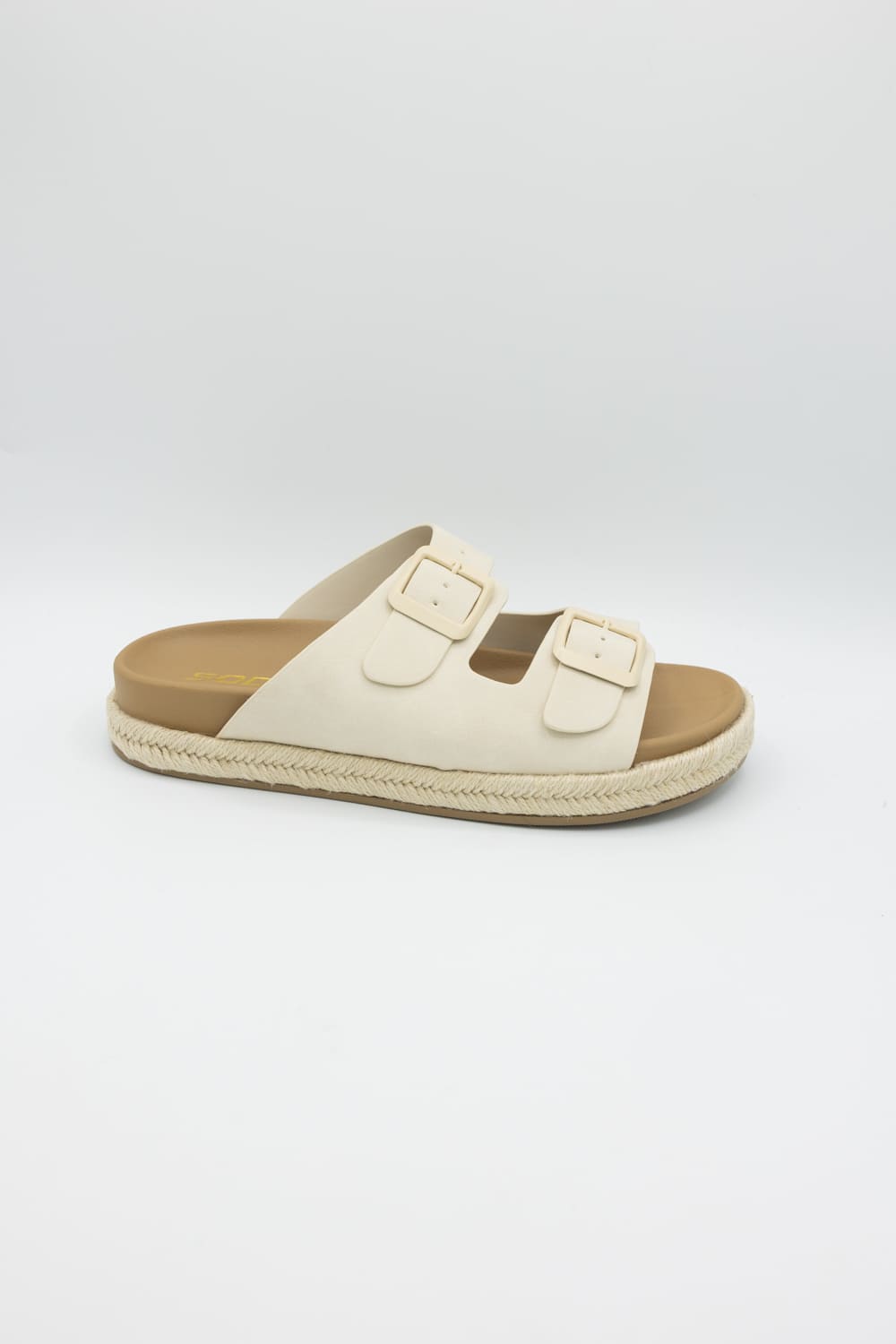 Soda Hertha Two Buckle Platform Sandals in Beige