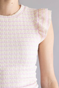  Stripe Flutter Sleeve Top for Women in Ivory Pink 