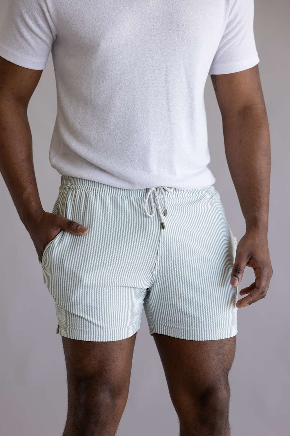 Vintage Summer Knit SeerSucker Swim Shorts for Men in Green