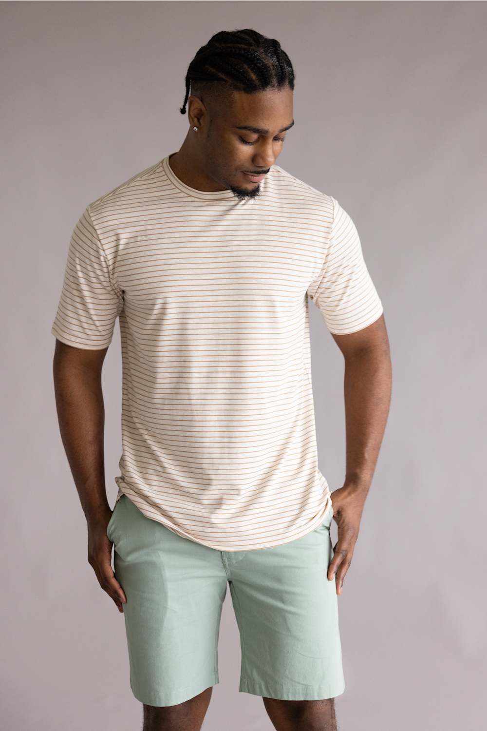 Weatherproof stripe stretch dobby crew neck tee tan 