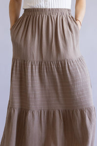Stripe Tiered Maxi Skirt for Women in Mocha White