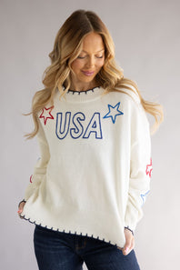 Simply Southern Knit Stars Sweater for Women in Cream